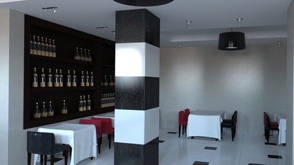 restaurant, interior visualization, 3D illustration