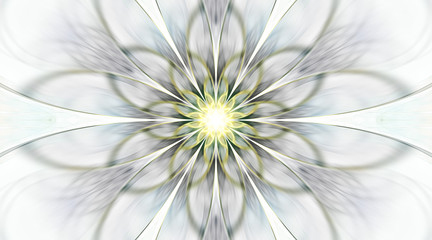 Abstract symmetrical golden flower ornament. Digital fractal art. 3d rendering.