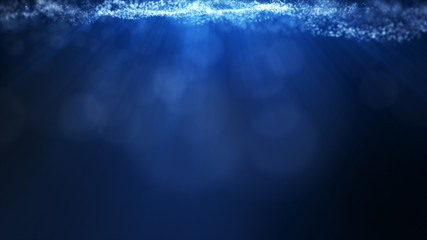 Glow blue dust particale glitter sparks falling down, abstract background for celebration with light beam and shine.