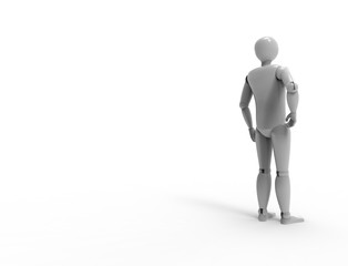 3d rendering of a dummy standing posing is white studio background