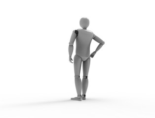 3d rendering of a dummy standing posing is white studio background