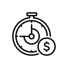 Black line icon for clock with dollar sign