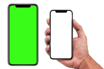 Smartphone similar to iphone xs max with blank white screen for Infographic Global Business Marketing Plan , mockup model similar to iPhonex isolated Background of ai digital investment economy. HD