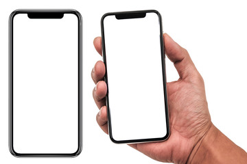 Smartphone similar to iphone xs max with blank white screen for Infographic Global Business Marketing Plan , mockup model similar to iPhonex isolated Background of ai digital investment economy.  - obrazy, fototapety, plakaty