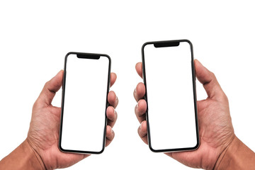 Smartphone similar to iphone xs max with blank white screen for Infographic Global Business Marketing Plan , mockup model similar to iPhonex isolated Background of ai digital investment economy. HD