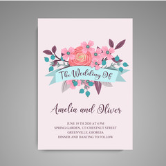 Wedding invitation with colorful flower.