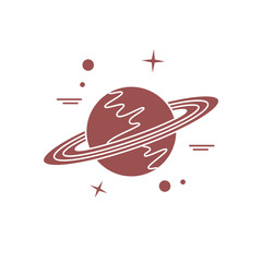 Vector icon planet Saturn with rings. Astronomy.