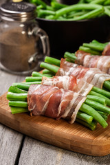 Green bean wrapped in smoked bacon