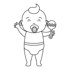 cute little baby boy with pacifier and bell character