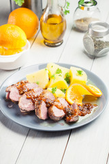 Roast duck breast with orange sauce