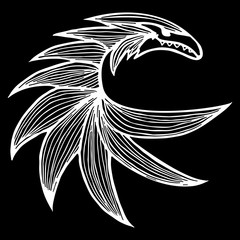 Hand drawn vector dragon illustration isolated on black background. Fantastic dragon icon. Freehand mythology aminal. Fantasy outline illustration
