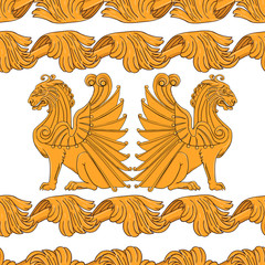 Pattern golden winged lions
