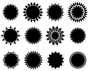 Fototapeta premium Sun icon set. Geometric retro sunburst shapes. Ethnic mandala design