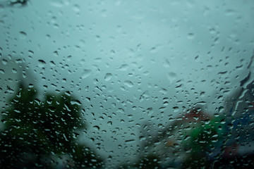 Rain drop on the car glass background 