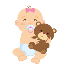 cute little baby girl with bear teddy character