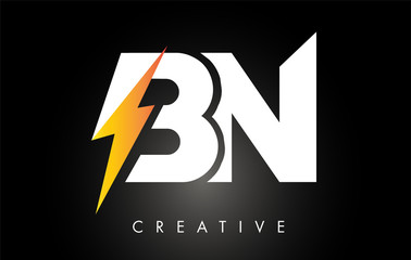 BN Letter Logo Design With Lighting Thunder Bolt. Electric Bolt Letter Logo