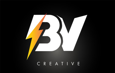 BV Letter Logo Design With Lighting Thunder Bolt. Electric Bolt Letter Logo