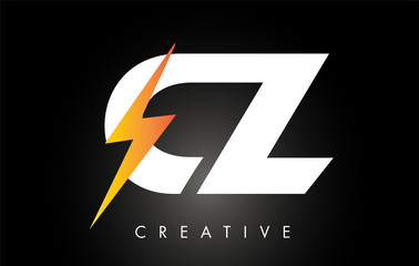CZ Letter Logo Design With Lighting Thunder Bolt. Electric Bolt Letter Logo