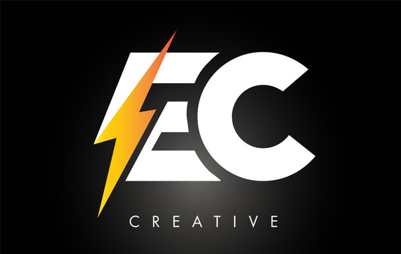 EC Letter Logo Design With Lighting Thunder Bolt. Electric Bolt Letter Logo