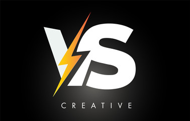 VS Letter Logo Design With Lighting Thunder Bolt. Electric Bolt Letter Logo