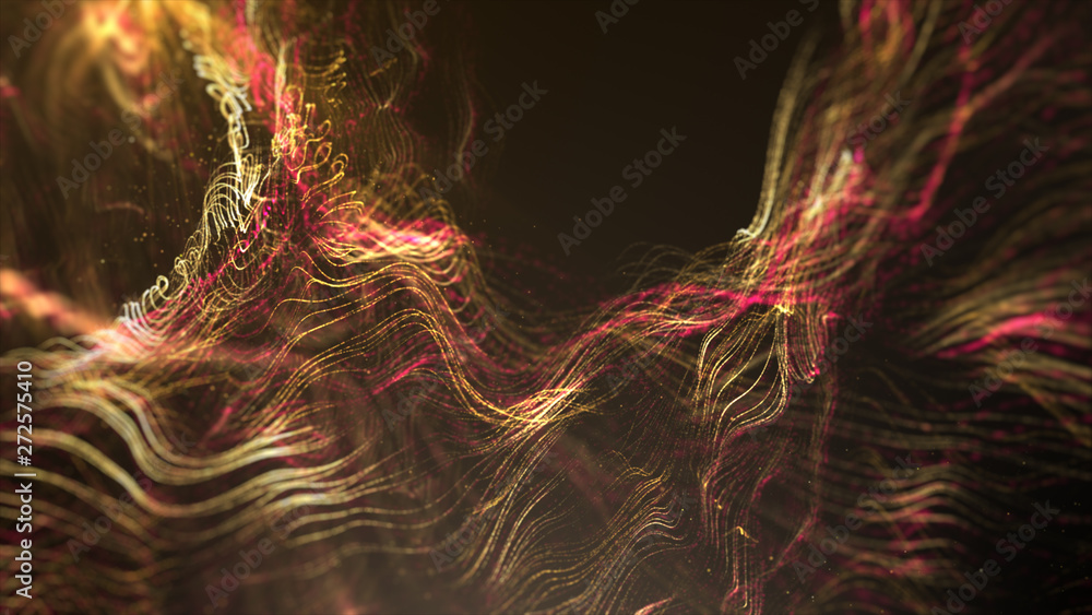 Aufkleber Futuristic Swirling Particles flowing digital particles wave de-focus virtual reality abstract cyber space environment background