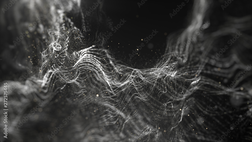 Poster futuristic swirling particles flowing digital particles wave de-focus virtual reality abstract cyber
