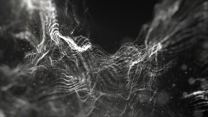 Futuristic Swirling Particles flowing digital particles wave de-focus virtual reality abstract cyber space environment background