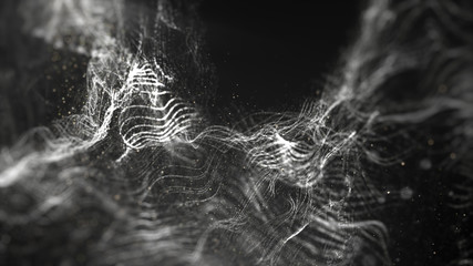 Futuristic Swirling Particles flowing digital particles wave de-focus virtual reality abstract cyber space environment background