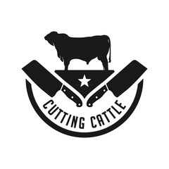 vintage farm logo and angus cattle cutting