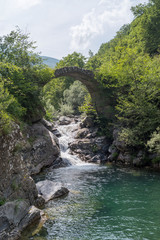 Ruins of arch bridge in mountains, Rezzo municipality, Province of Imperia, Italy