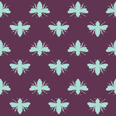 Fototapeta na wymiar Vector Bees Shapes on Plum Purple seamless pattern background.