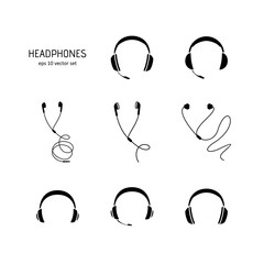 Earphones - vector icons set on white background.