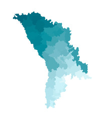 Vector isolated illustration of simplified administrative map of Moldova. Borders of the districts. Colorful blue khaki silhouettes