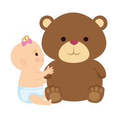 cute little baby girl with bear teddy character
