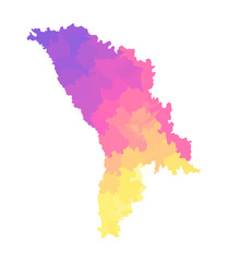 Vector isolated illustration of simplified administrative map of Moldova. Borders of the districts. Multi colored silhouettes