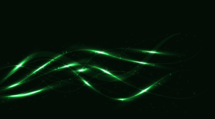 Abstract image with neon lines and dots on a green background. For web design. Digital technology concept illustration. Vector graphics