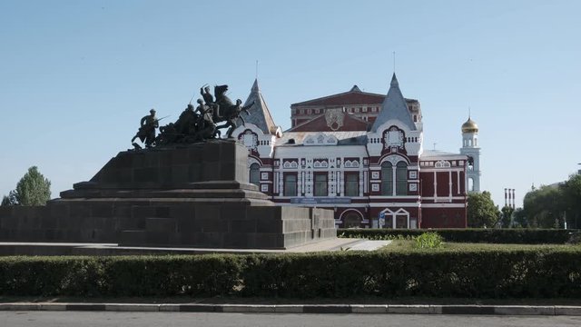 Samara, a monument to Chapaev on the background of the drama theater