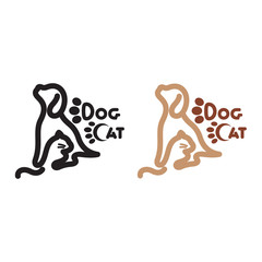 pet shop in line style logo design, cat and dog