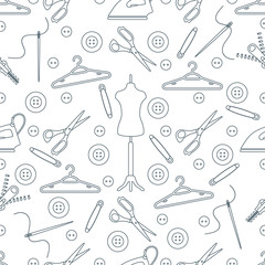 Pattern with tools and accessories for sewing.