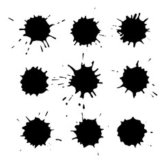 Dirty art hand drawn grunge blots set isolated on white background. Ink stains for abstract backgrounds and textures.