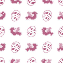 Vector seamless pattern with Easter eggs, birds.