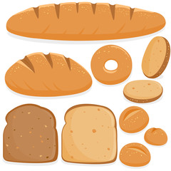 Collection of different types of bread. Vector illustration set
