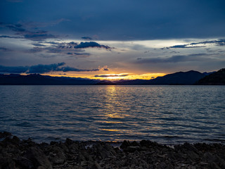 View of the boat seat,Sea storm landscape. Dramatic overcast sky.Sunset sky, The lake at sunset,...