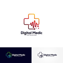 digital medic logo designs template, healthcare logo designs
