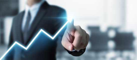 Business development to success and growing growth concept, Businessman pointing arrow graph...