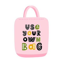Сanvas bag with eco-friendly lettering: Use your own bag, with floral elements, in Scandinavian style. It can be used for cards, brochures, poster and other promotional materials.