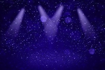Fototapeta premium blue pretty shiny glitter lights defocused stage spotlights bokeh abstract background with sparks fly, festive mockup texture with blank space for your content