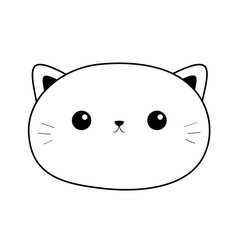 Cat sad head face. Linear silhouette icon. Contour line. Cute cartoon kitty character. Kawaii animal. Funny baby kitten. Love Greeting card. Flat design. White background. Isolated.