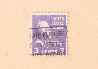 UNITED STATES OF AMERICA - CIRCA 1960: A stamp printed in the USA shows the president Thoman Jefferson, circa 1960