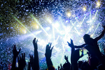 Portrait of happy crowd enjoying at music festival